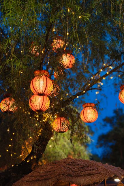 Red lanterns illuminated at night, Kaifeng