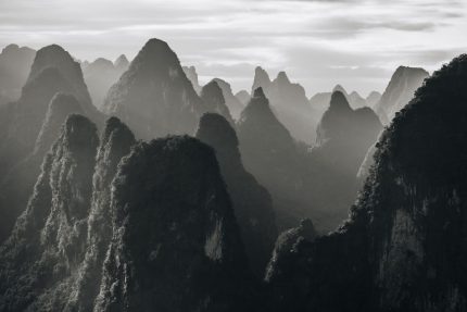 Misty karst mountain landscape, China